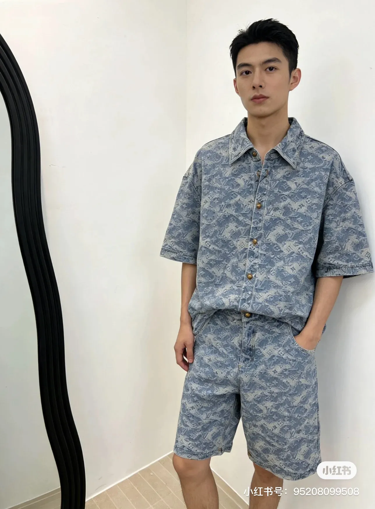 Louis Vuitton/Louis Vuitton cloud old flower jacquard suit denim short-sleeved shirt